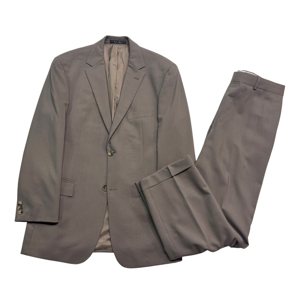 vtg 90s Hugo Boss 40R 34x30 Tan Brown 2pc Pant Suit Bertolucci Movie Wool Cuffed